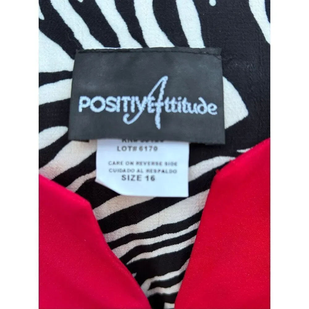 Vtg Positive Attitude Size 16 Red Black Zebra Print 2 Piece Pant Suit
